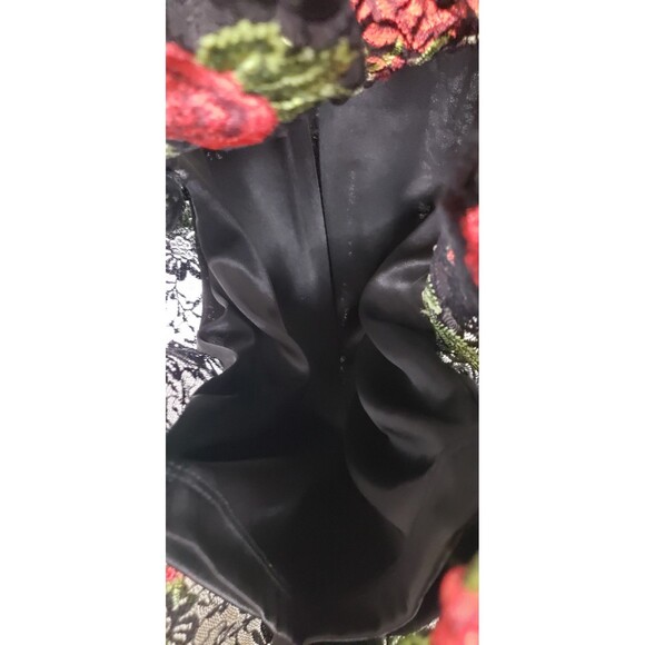 David Meister Lace Midi‎ Dress 14 Black Embroidered Red Roses Whimsy Regencycore - Picture 5 of 6